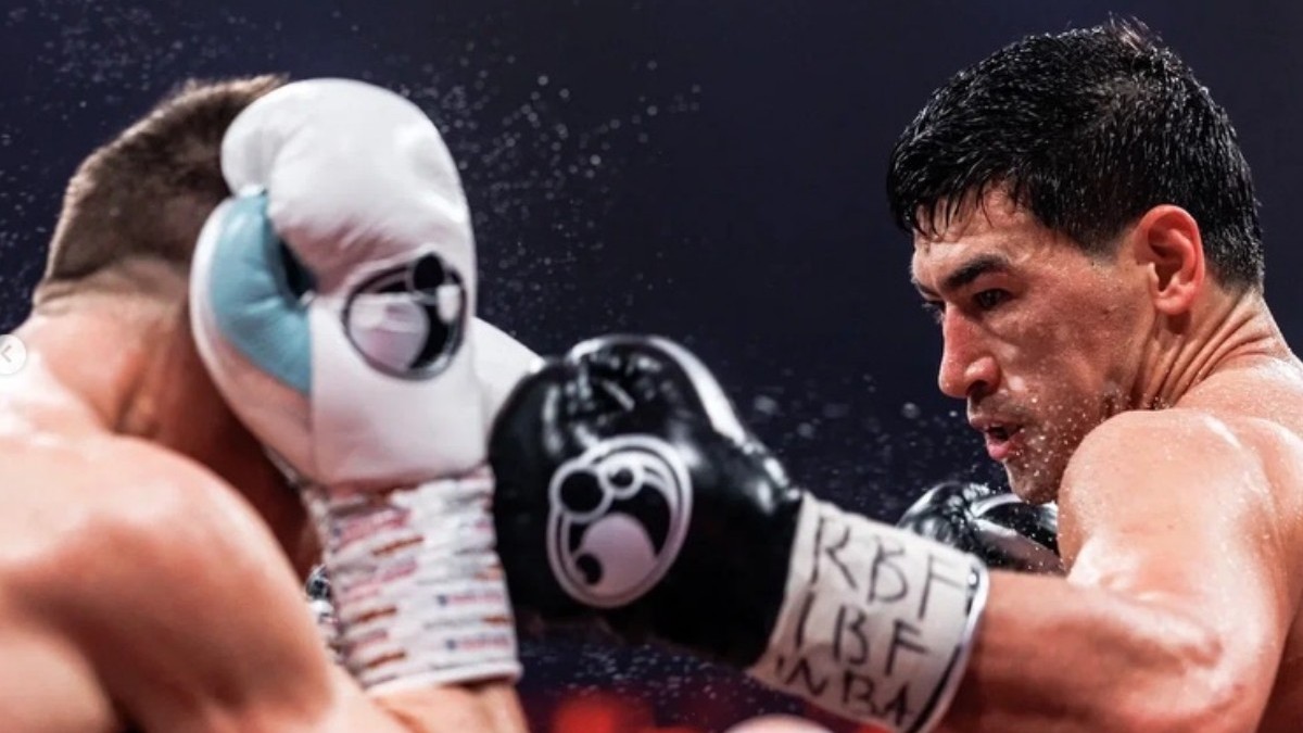 Dmitry Bivol lands a right hand on Michael Eifert during their world light heavyweight title fight in Russia