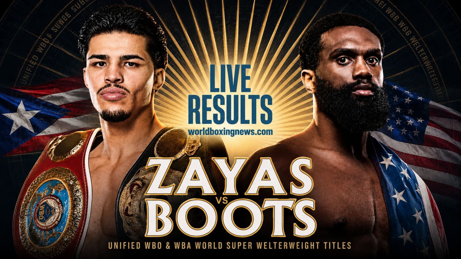 Xander Zayas and Jaron Ennis promotional graphic for WBN live results ahead of their unified WBO and WBA super welterweight world title fight at Barclays Center in Brooklyn