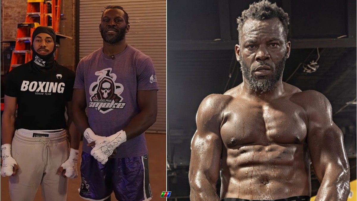 Steve Cunningham trains alongside his son, Steve Cunningham Jr., before the former two-time world champion competes for the Philadelphia Smoke in Team Boxing League