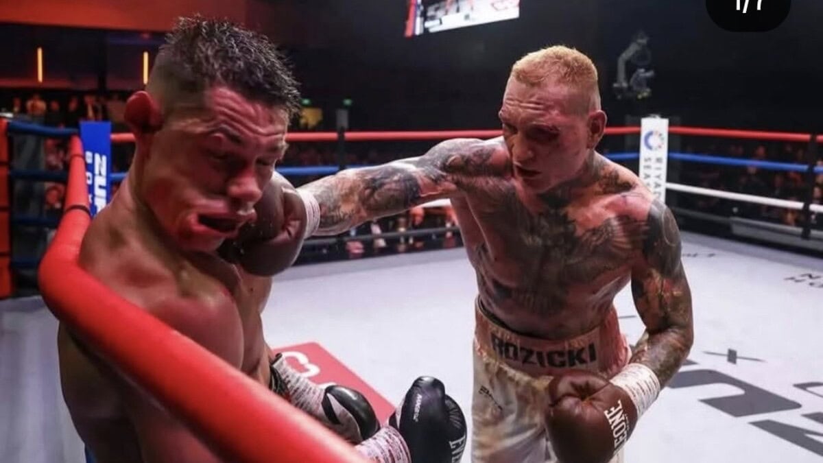 Ryan Rozicki lands a right hand on Chris Billam-Smith during their brutal cruiserweight fight in Bournemouth that Dana White compared to a Rocky movie