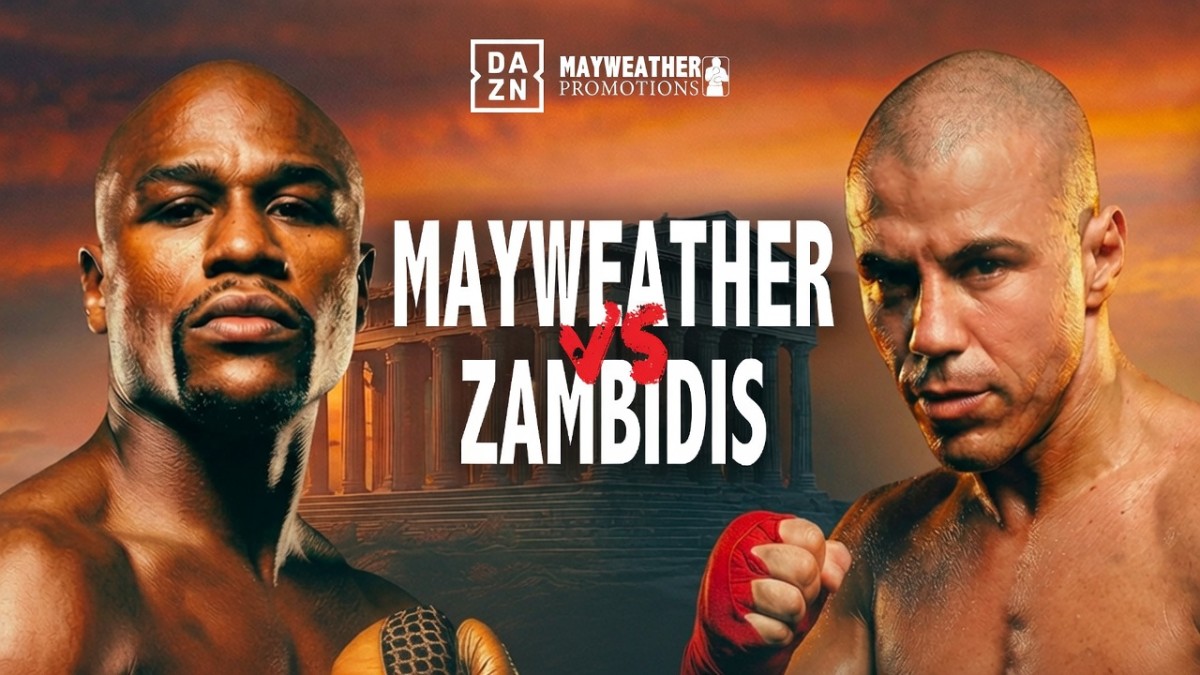 Floyd Mayweather and Mike Zambidis face off in promotional artwork for their June 27 exhibition fight in Athens after DAZN secured broadcast rights for the event