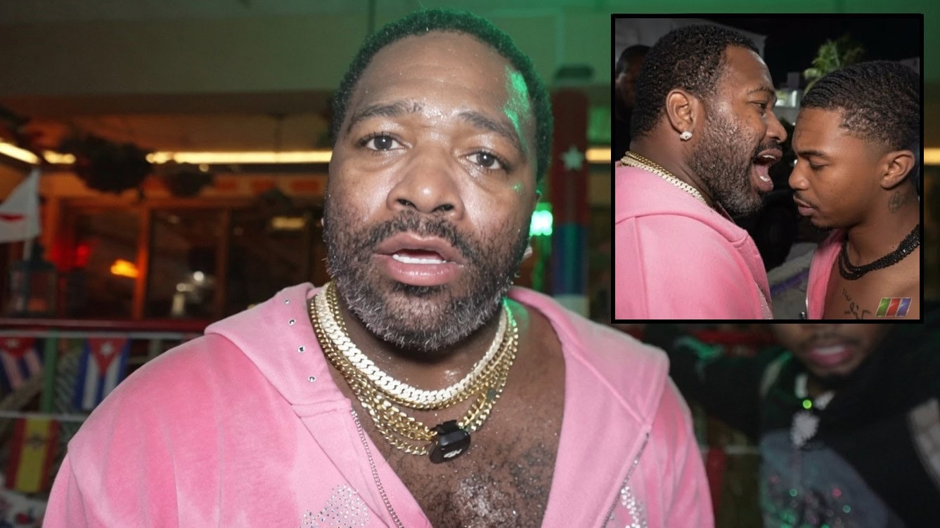 Adrien Broner during his livestream with inset showing confrontation with DeenTheGreat