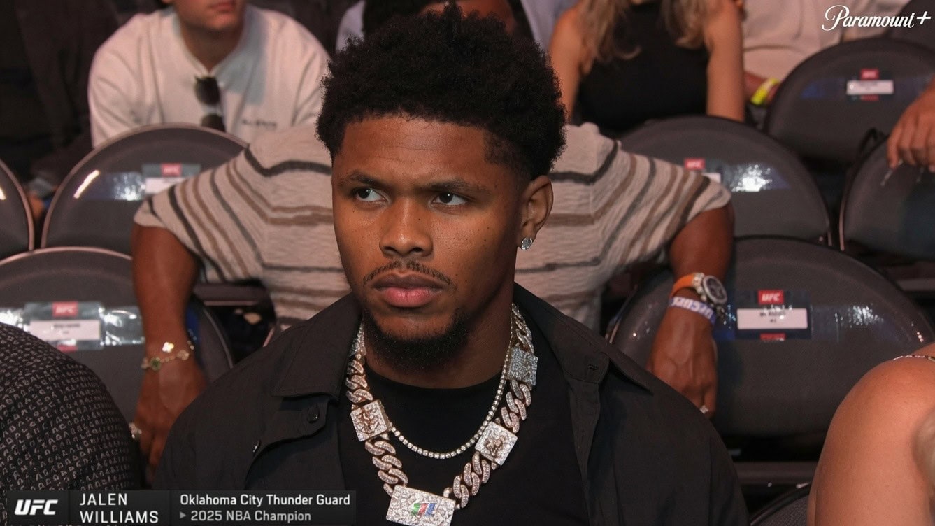 Shakur Stevenson is incorrectly identified as Oklahoma City Thunder player Jalen Williams during a UFC broadcast after signing with Zuffa Boxing
