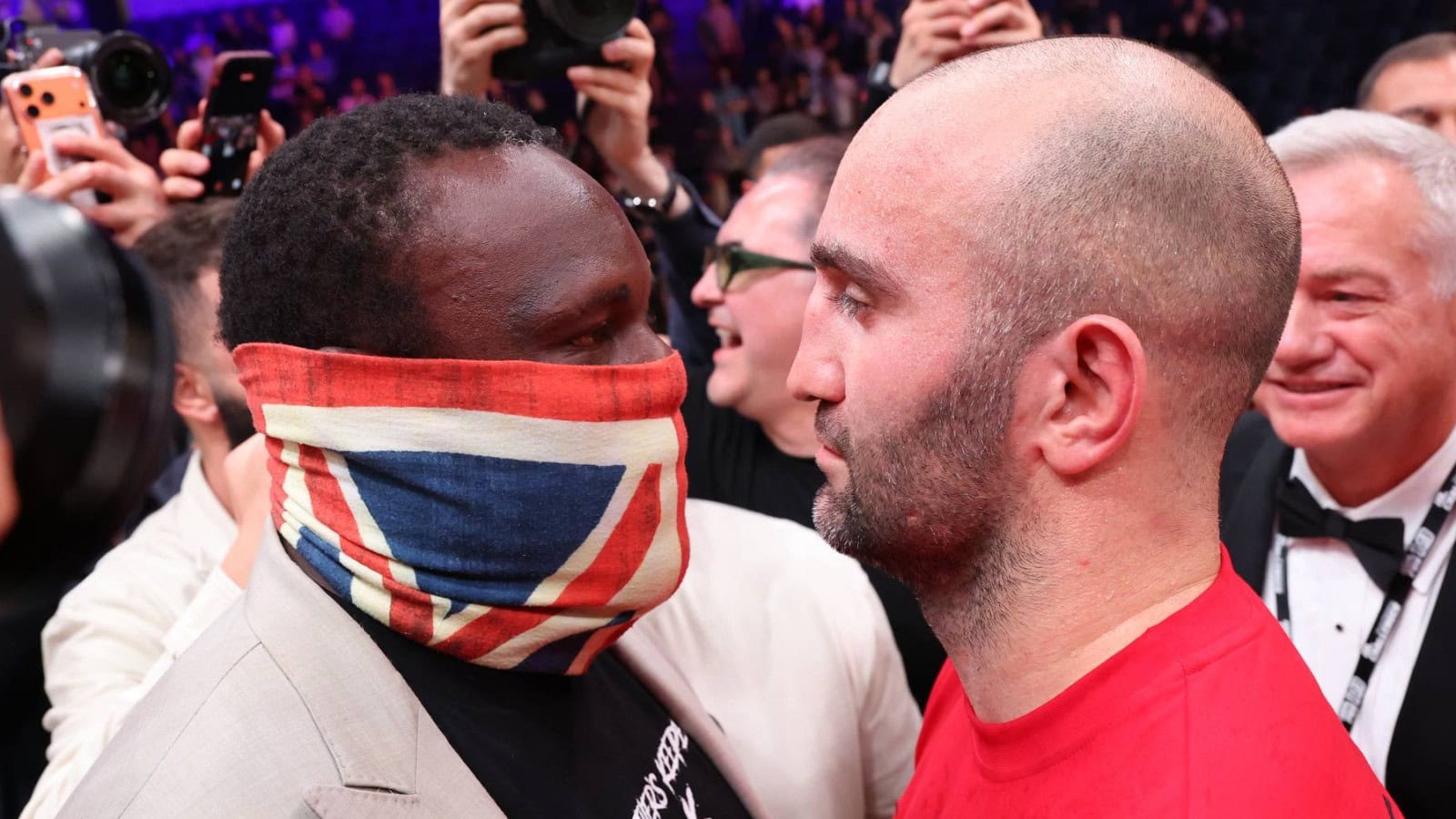 Derek Chisora and Murat Gassiev go face-to-face in the ring after Gassiev