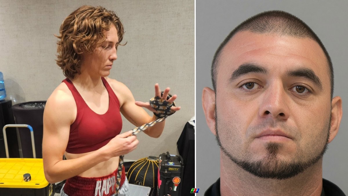 Hannah Rapp alongside the mugshot of Charles Medina after manslaughter charge filed in Texas death investigation