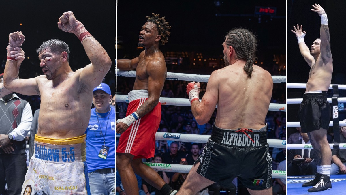 Victor Ortiz, Alfredo Angulo and JoJo Diaz celebrate victories after successful bare-knuckle boxing performances at BKB 56 in Los Angeles