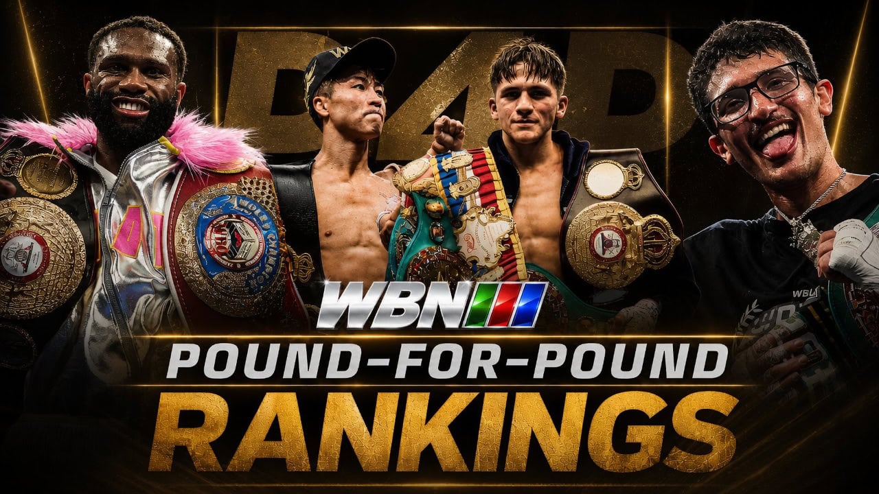 WBN Pound-for-Pound Rankings July 2026 featuring Sebastian Fundora, Naoya Inoue, Jaron Ennis and Jaron Ennis with World Boxing News branding.