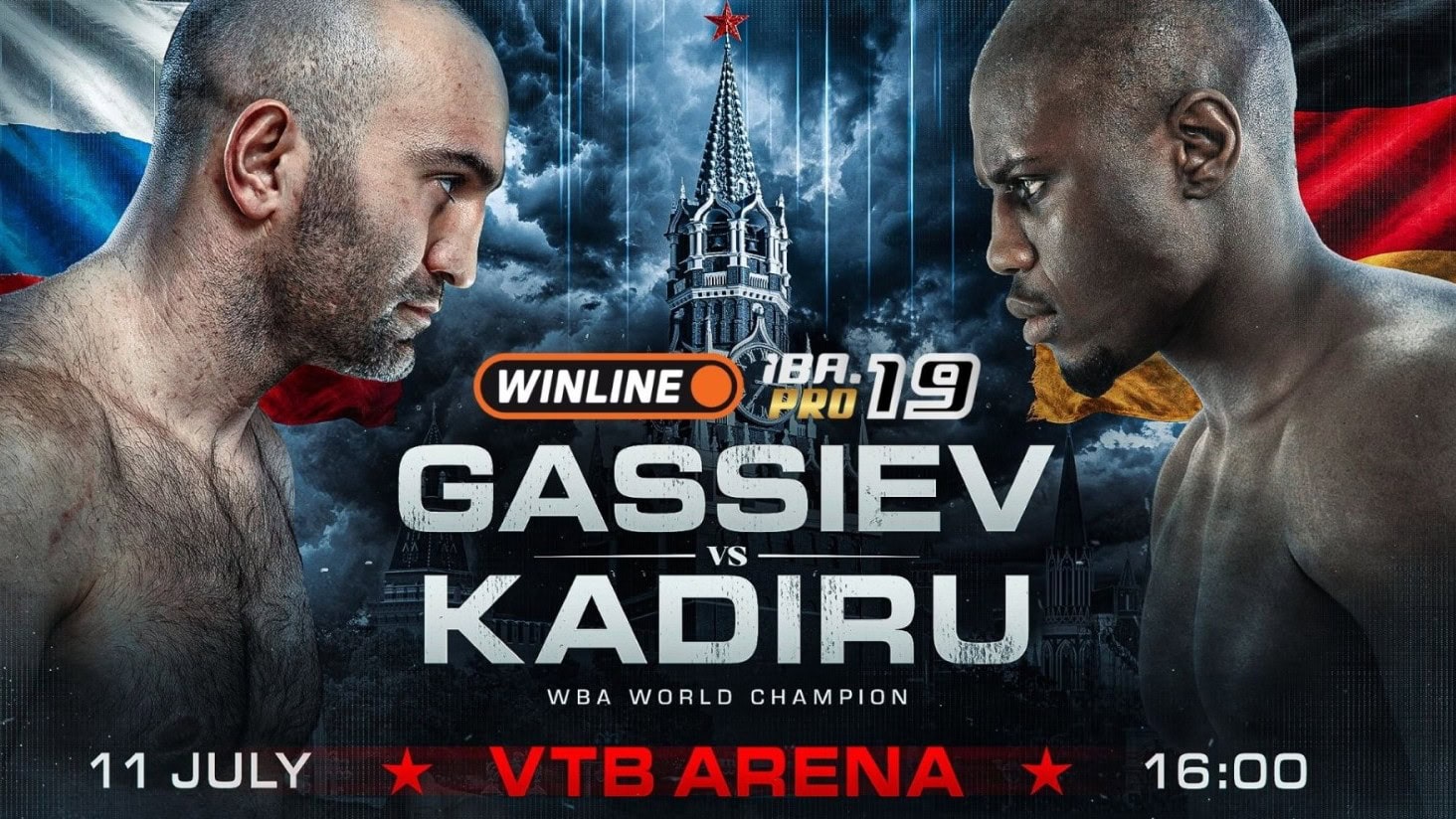 Murat Gassiev and Peter Kadiru face off on the poster for their WBA heavyweight title fight