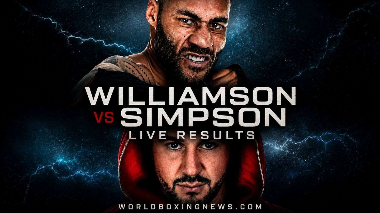 Troy Williamson and Callum Simpson featured on a WBN live results graphic ahead of their British and Commonwealth super middleweight title fight in Leeds