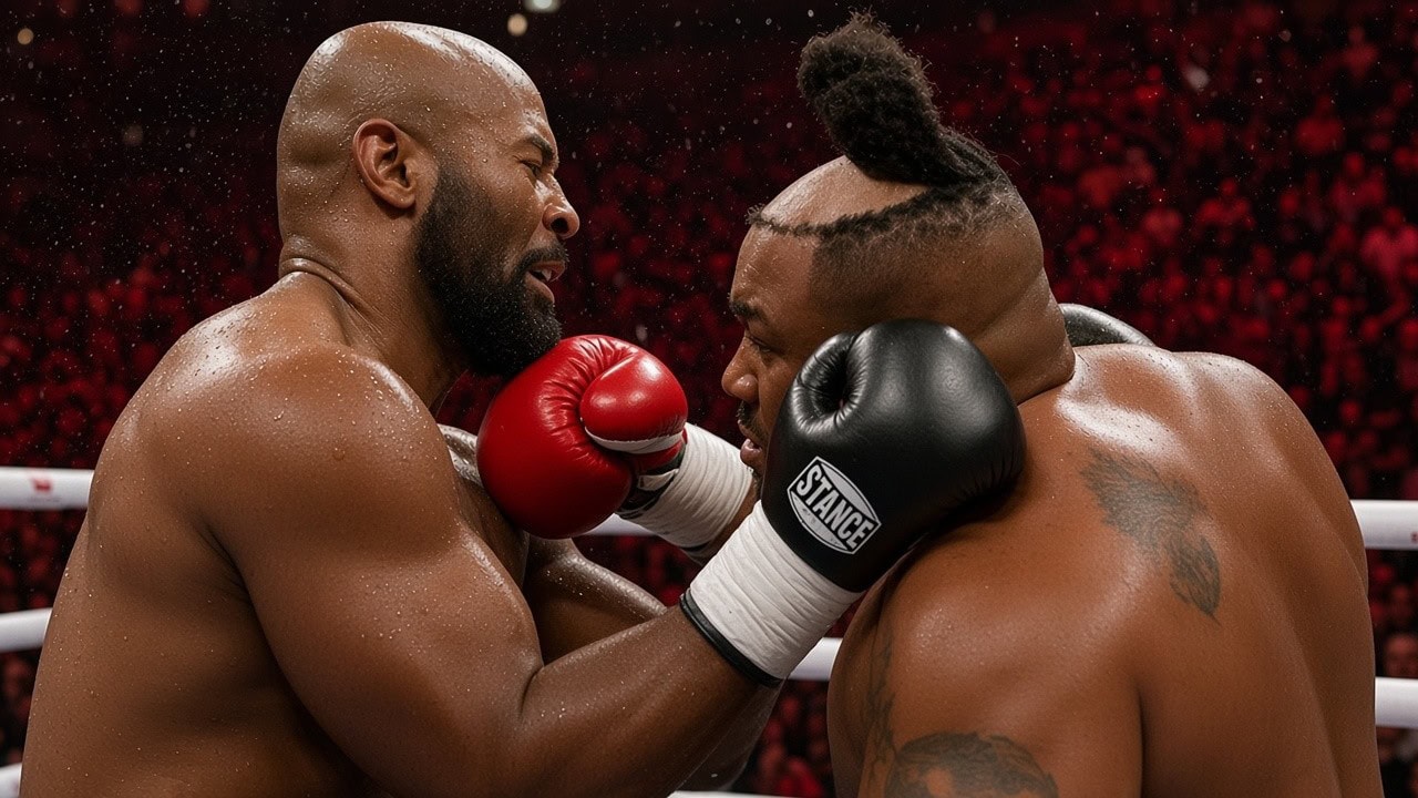 Jarrell Miller fights Kingsley Ibeh as his toupee comes loose during their heavyweight bout