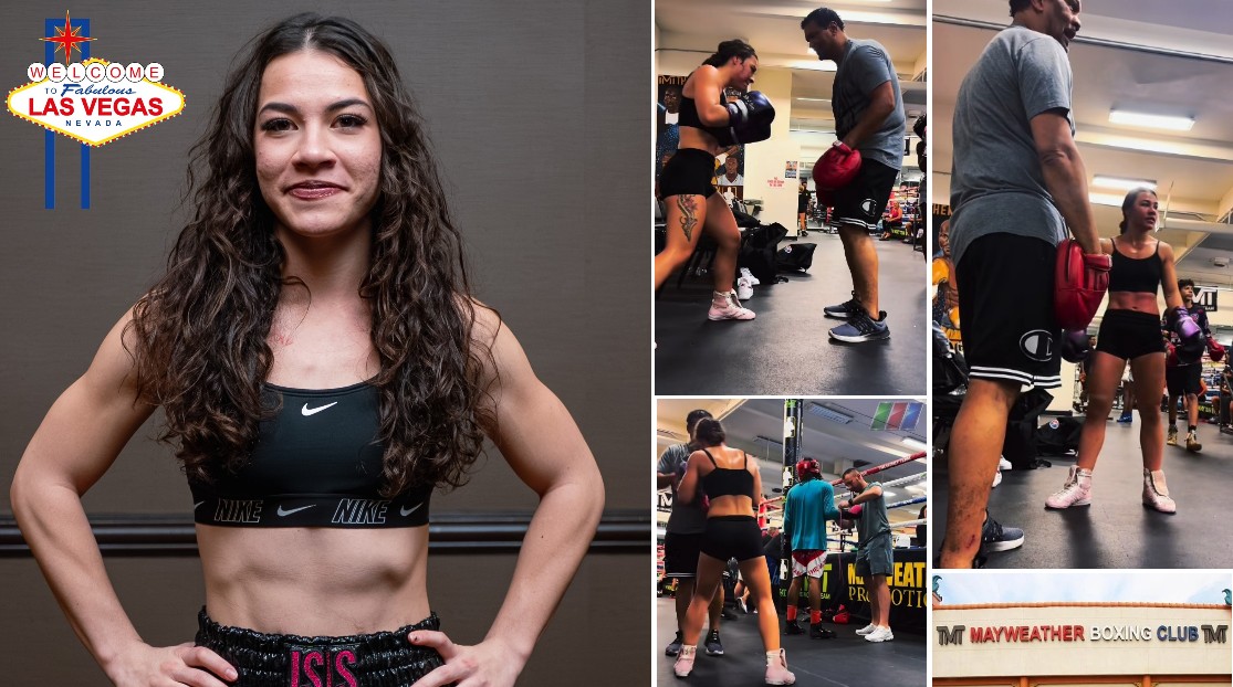 Isis Sio training at the Mayweather Boxing Club after relocating to Las Vegas months after her medically induced coma