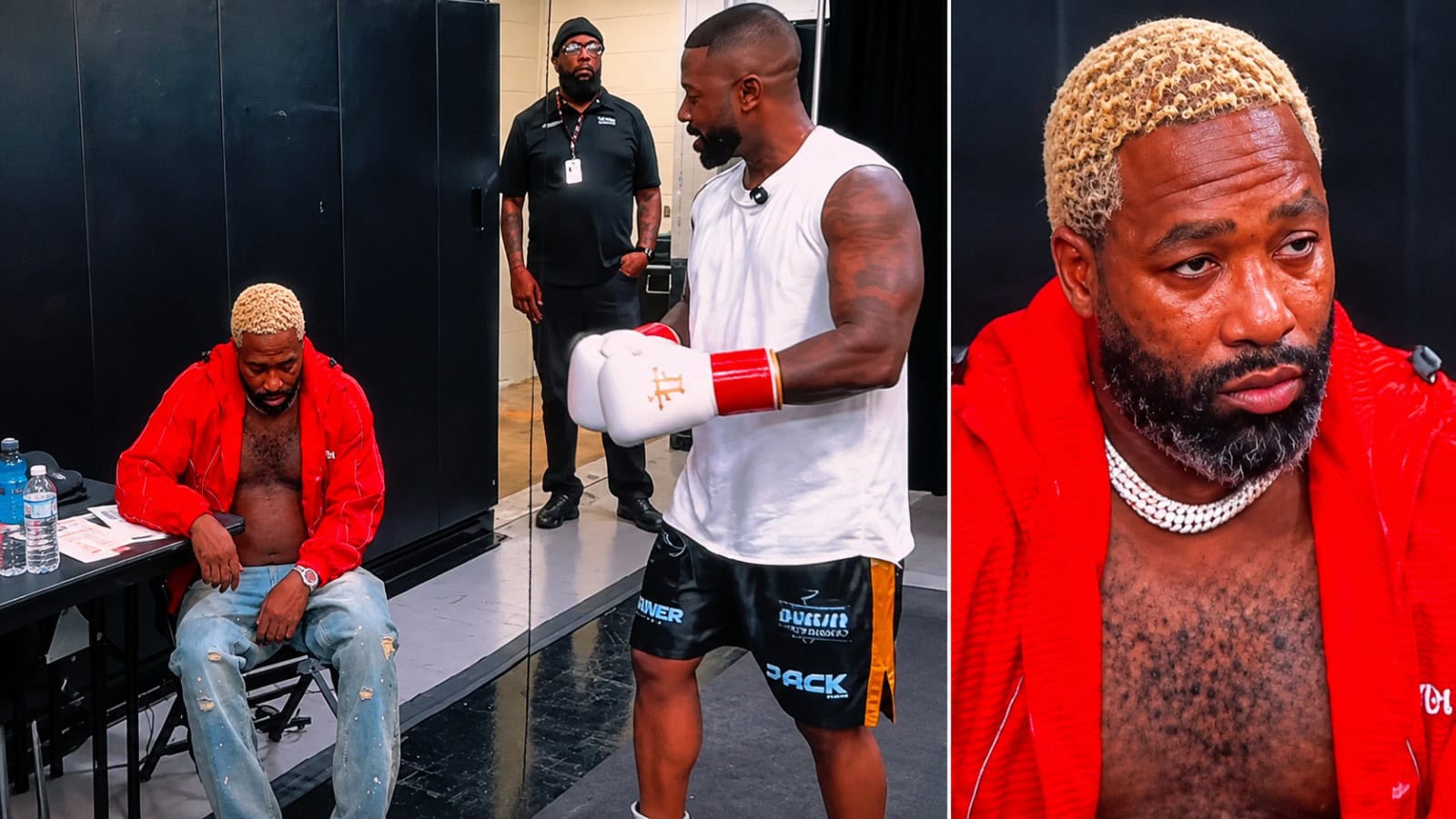 Adrien Broner slumped backstage alongside Ray J at State Farm Arena during Claressa Shields vs Kaye Scott