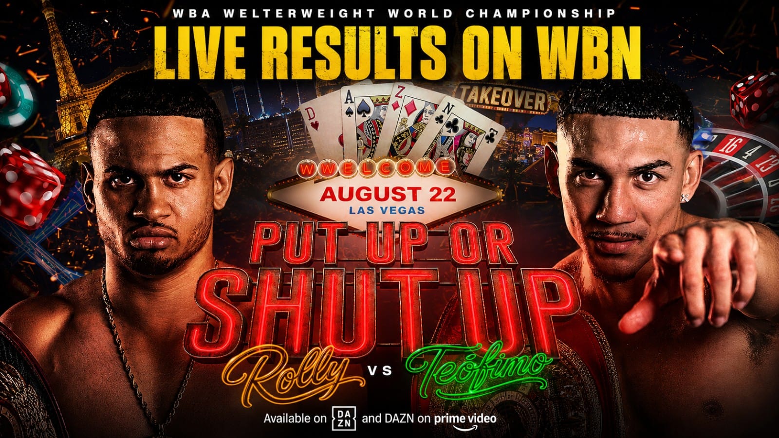 Rolly Romero and Teofimo Lopez ahead of their welterweight fight in Las Vegas with live results on World Boxing News