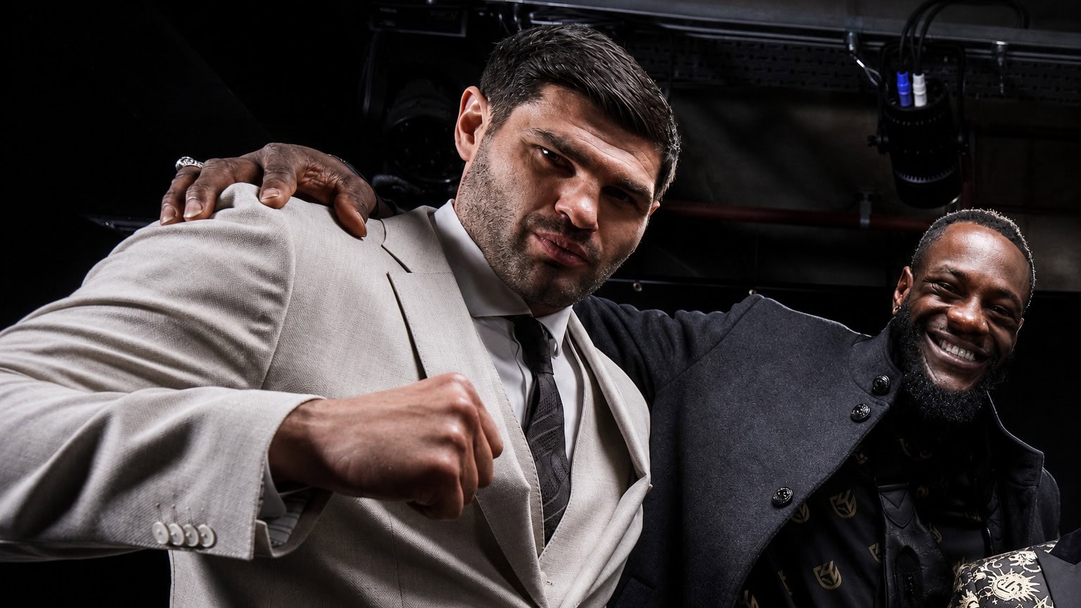 Filip Hrgovic poses with Deontay Wilder years after their heavyweight sparring session