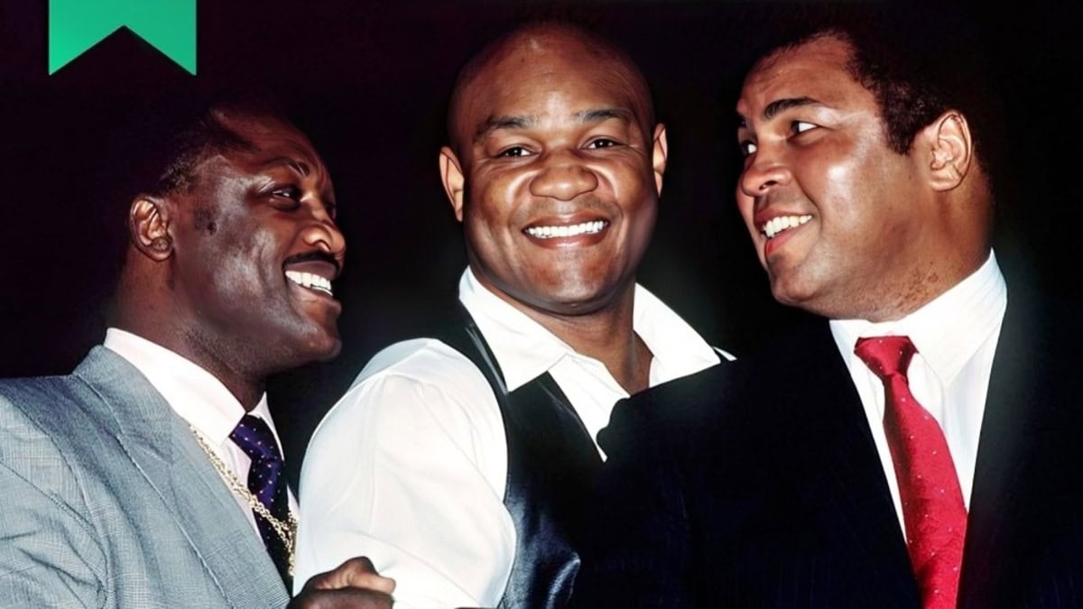 George Foreman with Muhammad Ali and Joe Frazier