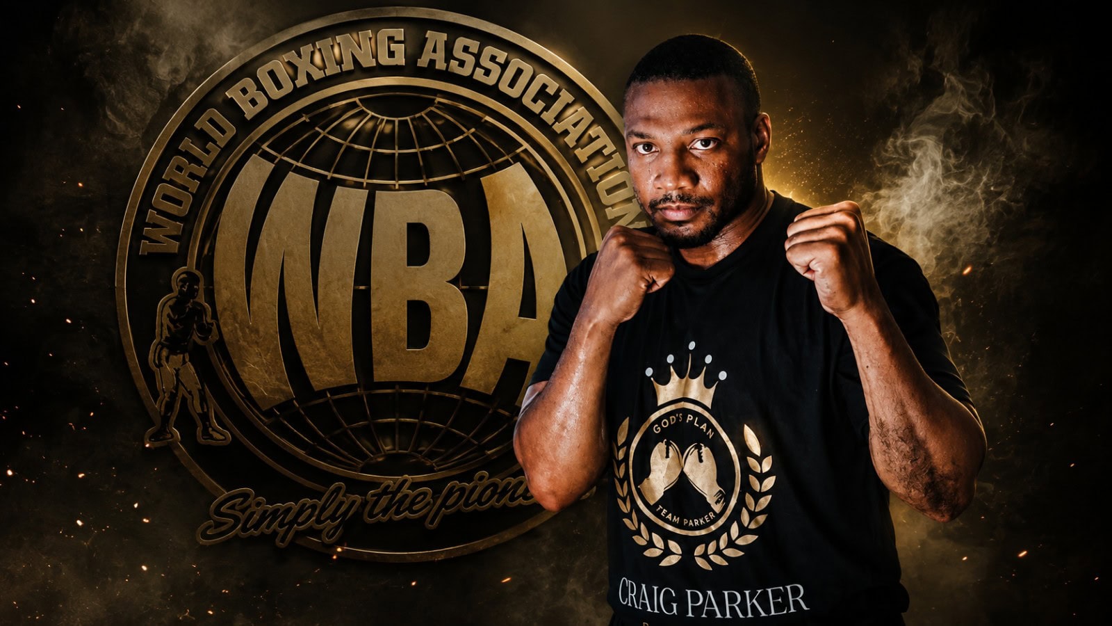 Craig Parker poses in front of a WBA logo as the unbeaten cruiserweight remains outside the WBA rankings