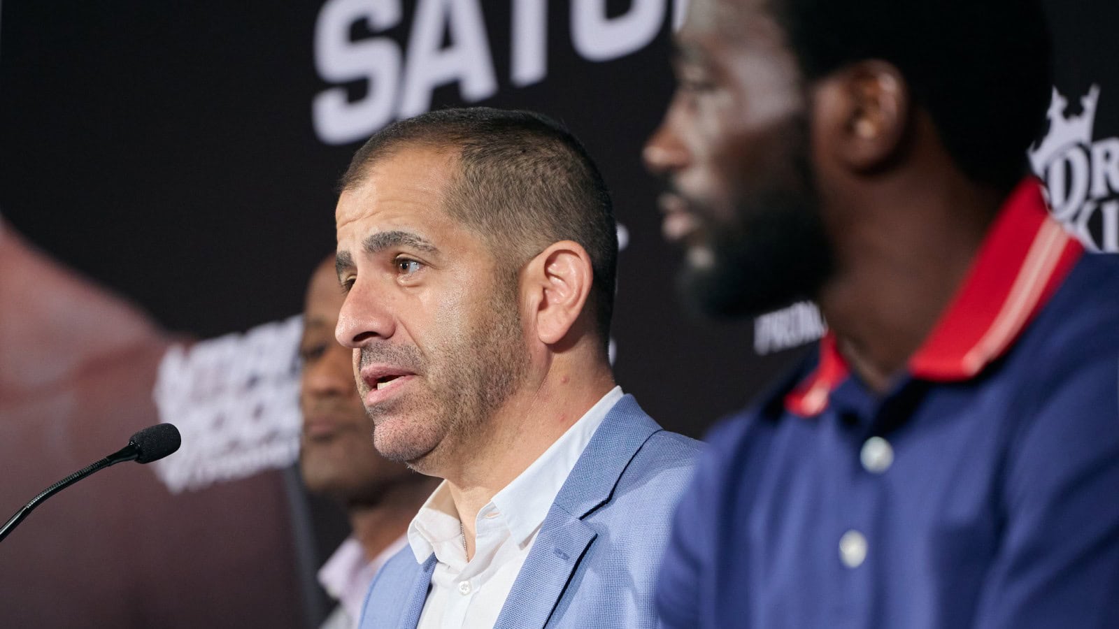 Stephen Espinoza speaks at a boxing press conference during a Premier Boxing Champions event.