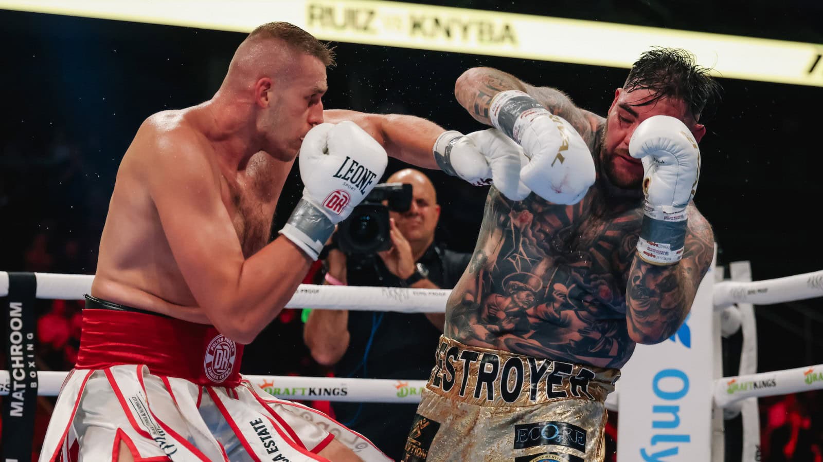 Damian Knyba attacks Andy Ruiz Jr. during their heavyweight fight in Newark