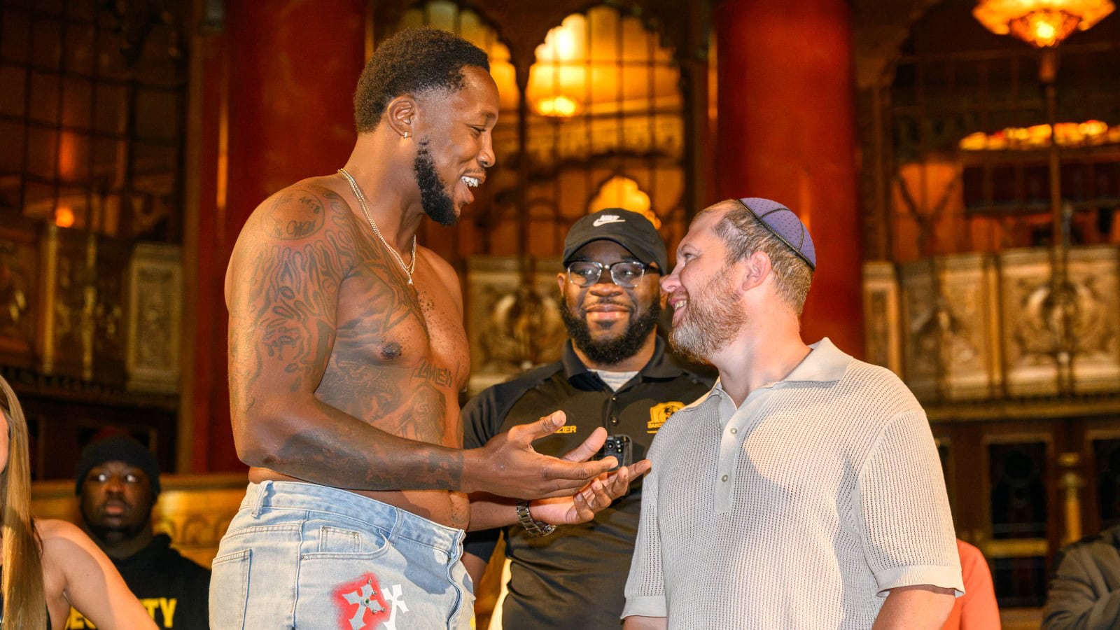 Brandon Moore speaks with promoter Dmitriy Salita ahead of his heavyweight fight with Bryant Jennings