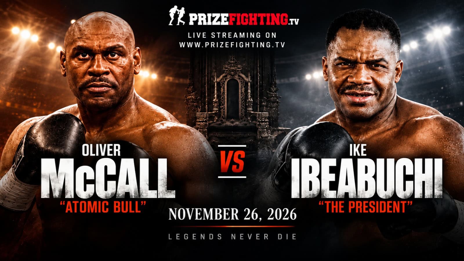 Oliver McCall vs Ike Ibeabuchi Thanksgiving heavyweight fight poster for November 26, 2026