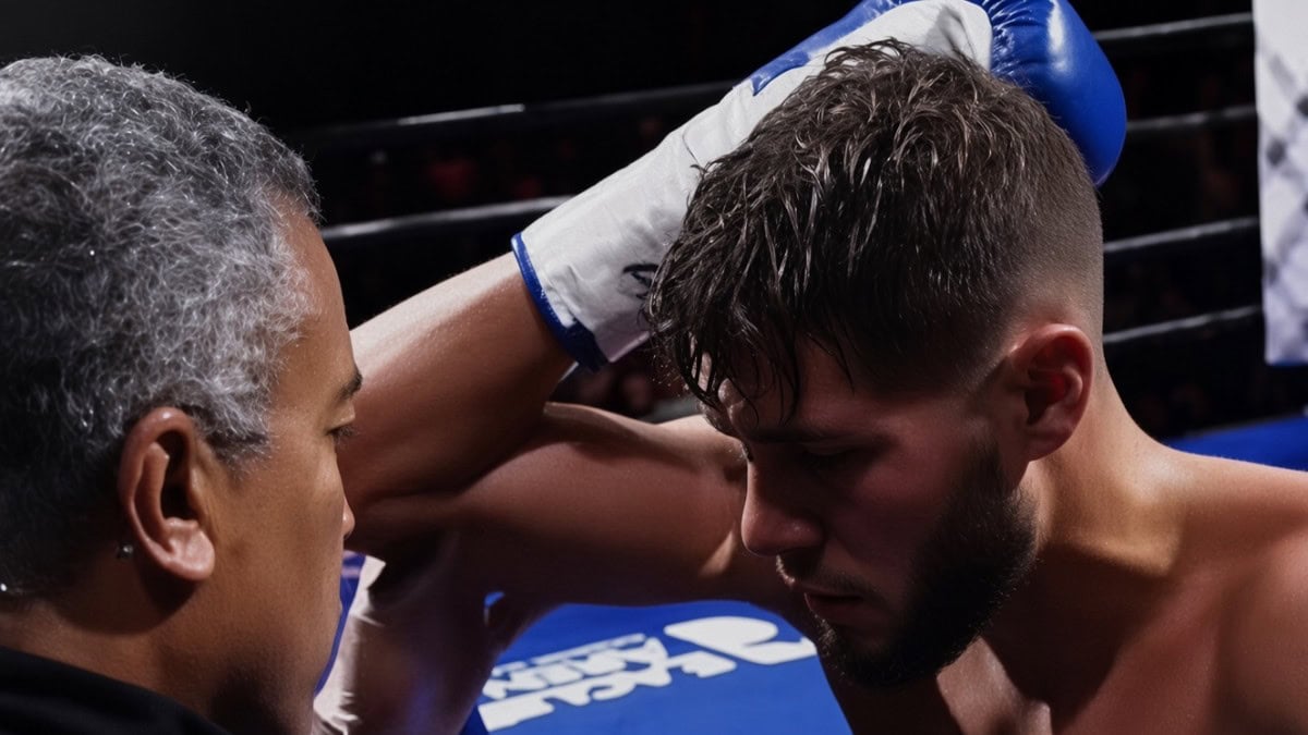 Prichard Colón holds the back of his head during his final fight against Terrel Williams in 2015
