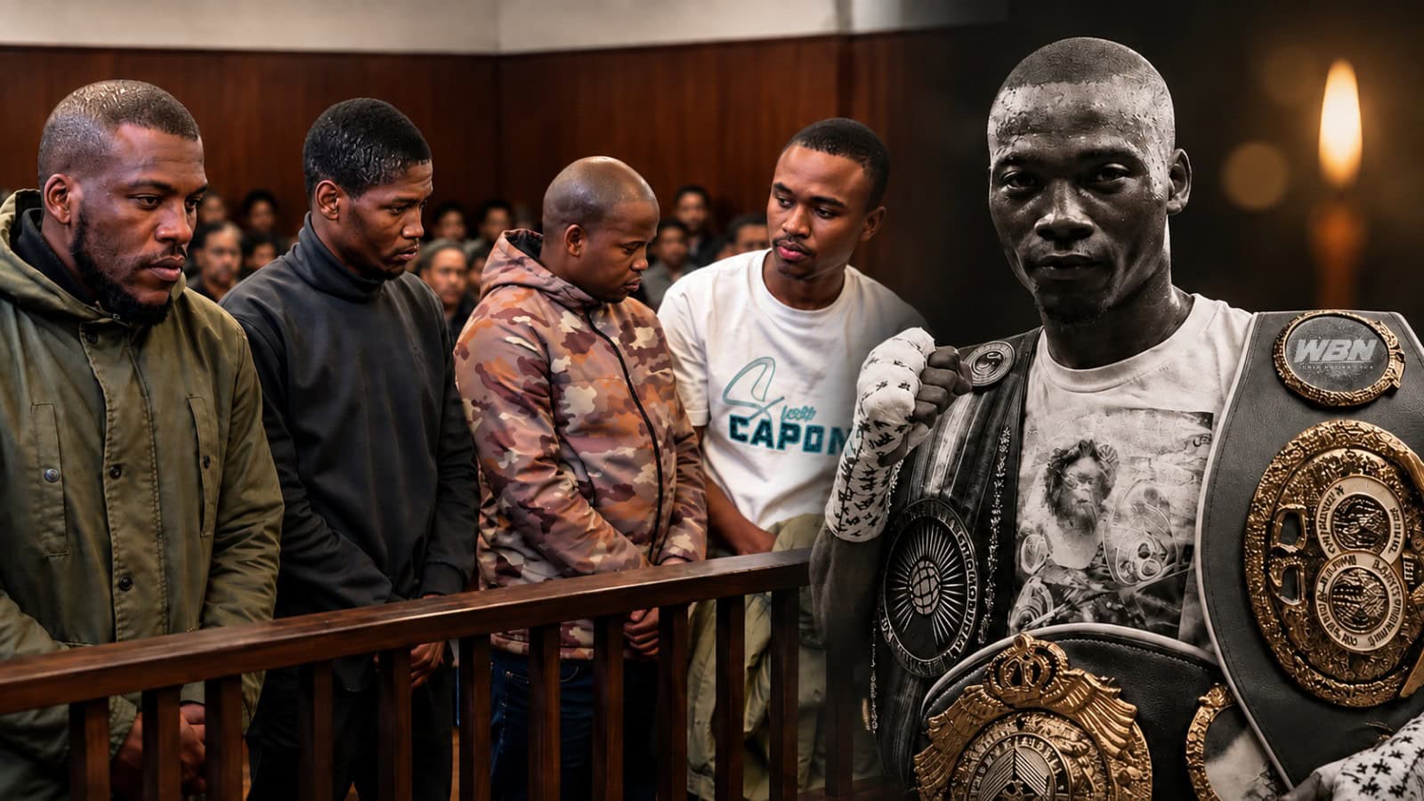 Zolani Tete pictured alongside the accused in court following the former world champion