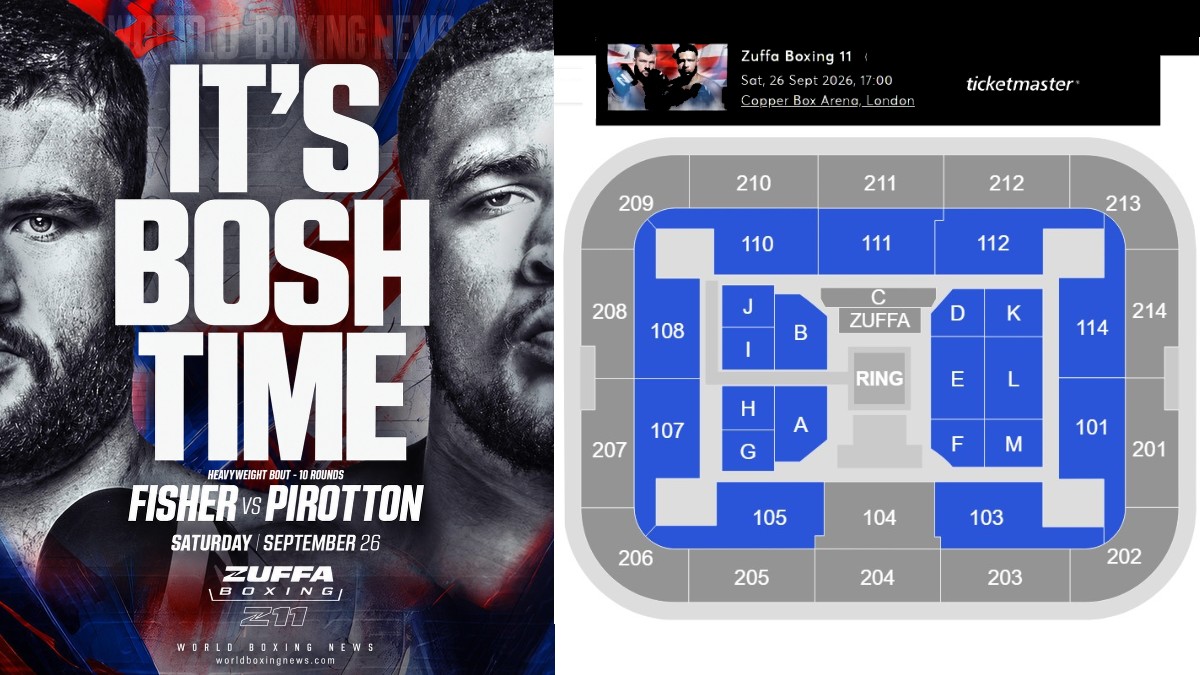 Johnny Fisher vs Michael Pirotton with Ticketmaster seating plan for Zuffa Boxing debut