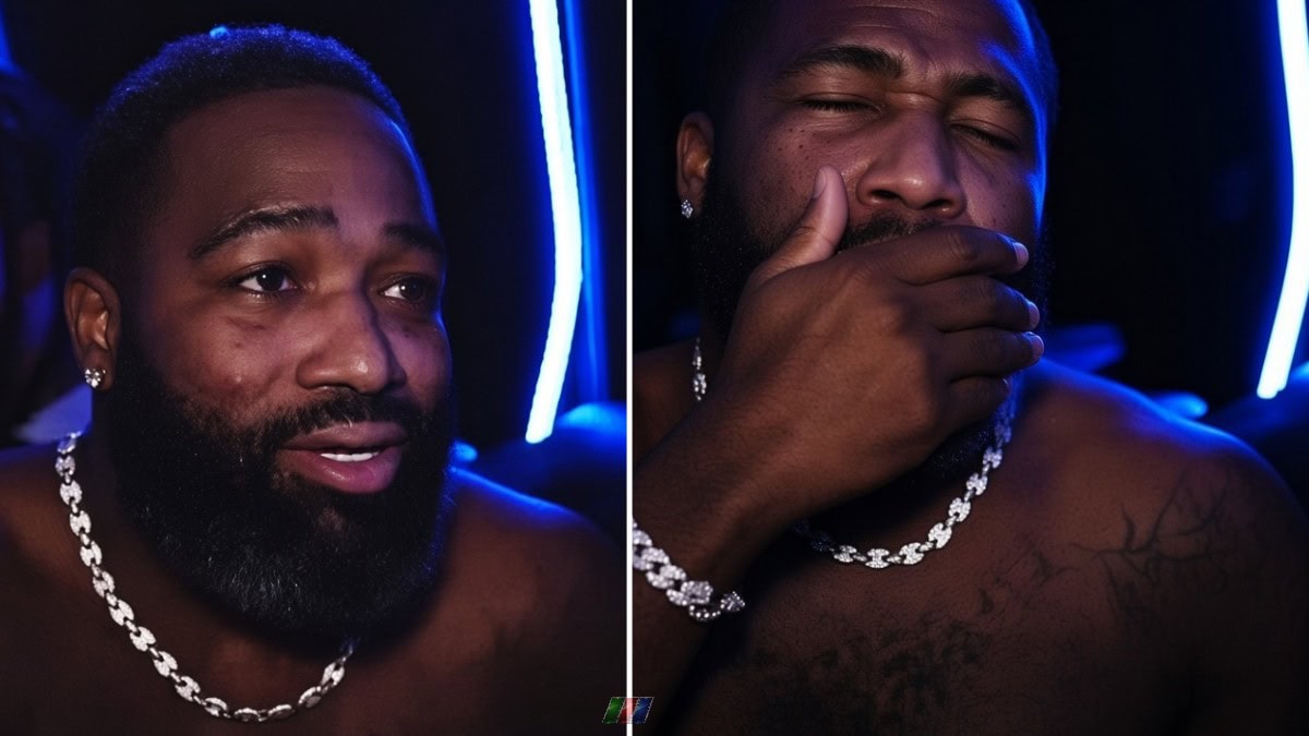 Adrien Broner reacts and wipes his mouth during a viral Kick live stream