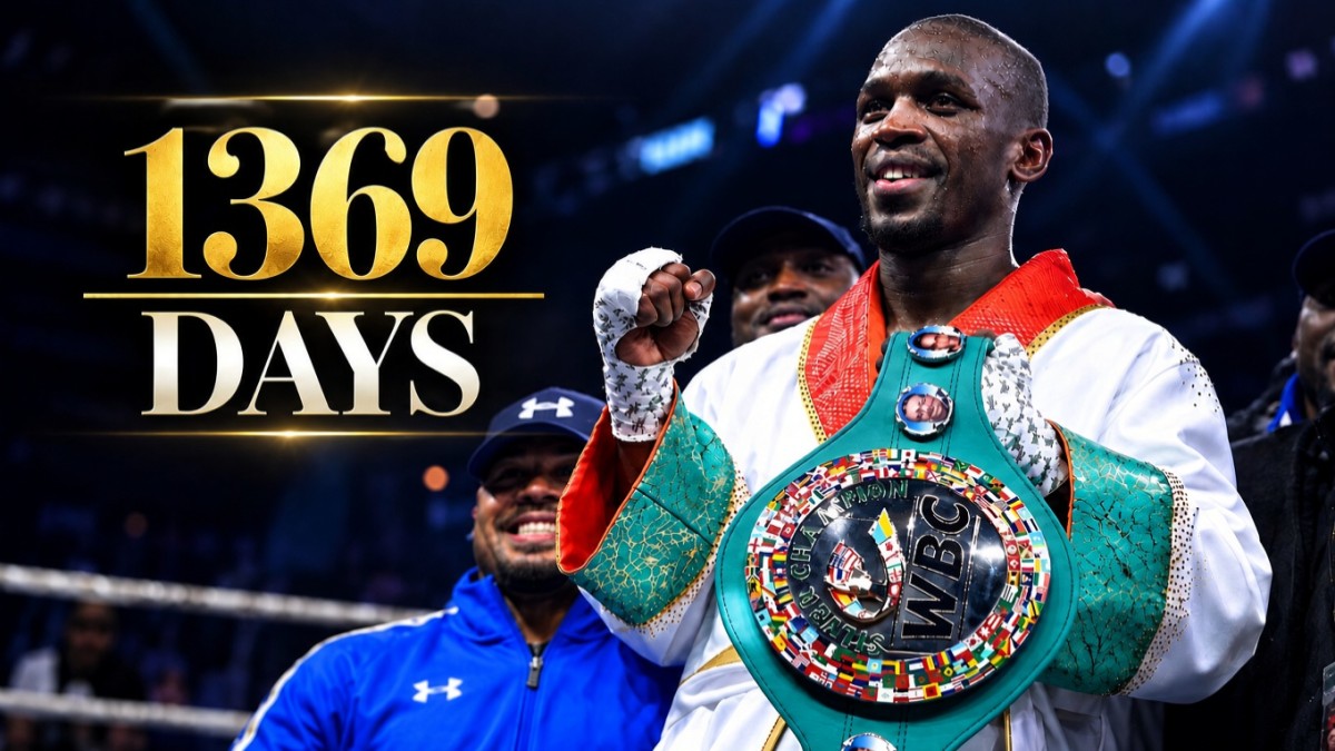 Souleymane Cissokho wearing his WBC Silver title after waiting 1,369 days for a world-title opportunity