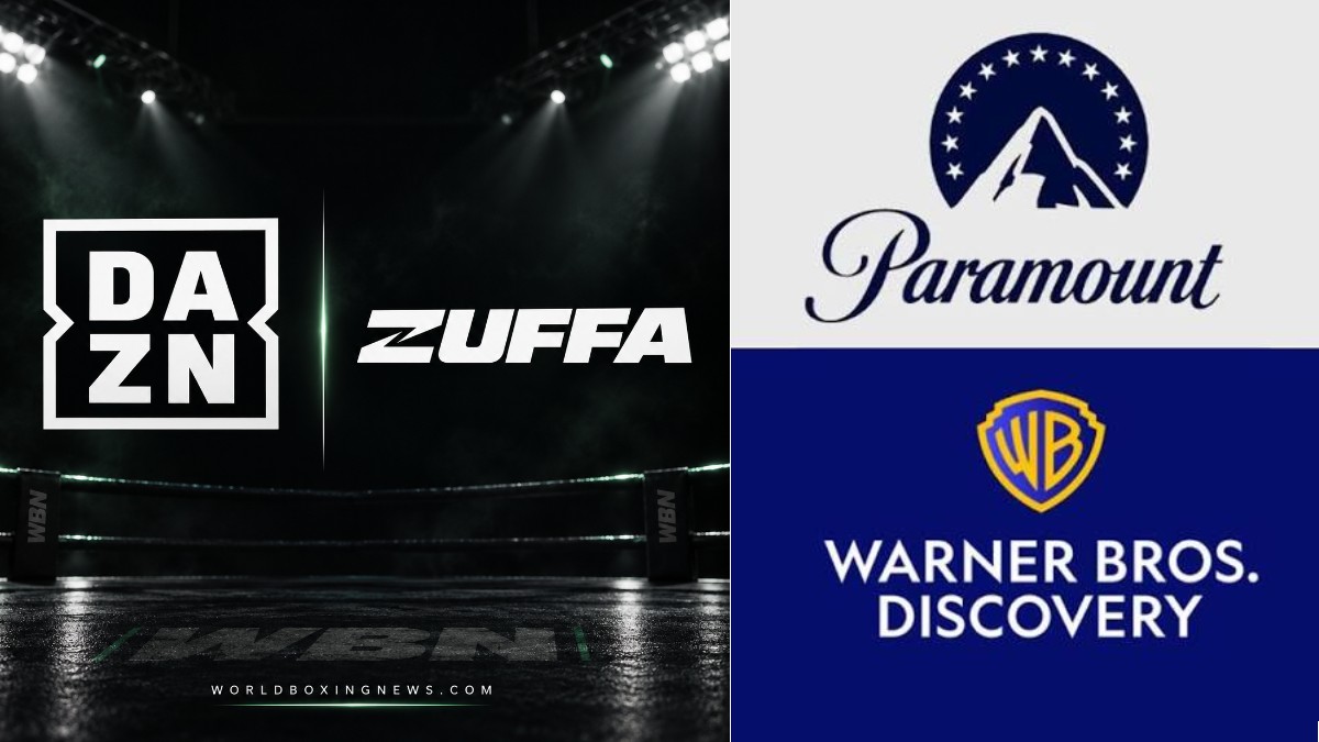 DAZN and Zuffa Boxing alongside Paramount and Warner Bros. Discovery logos