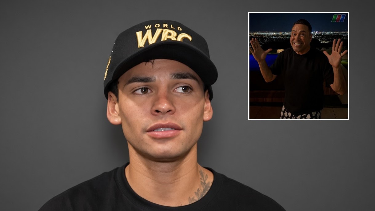 Ryan Garcia alongside Oscar De La Hoya ahead of Garcia vs Benn in Las Vegas