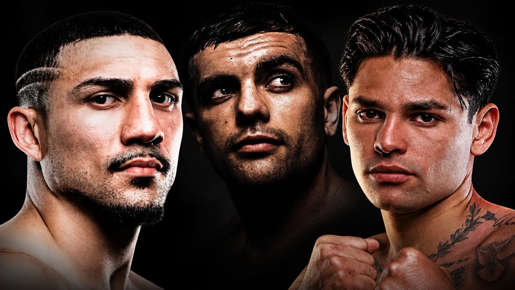 Teofimo Lopez pictured between Jack Catterall and Ryan Garcia amid WBA mandatory fight controversy