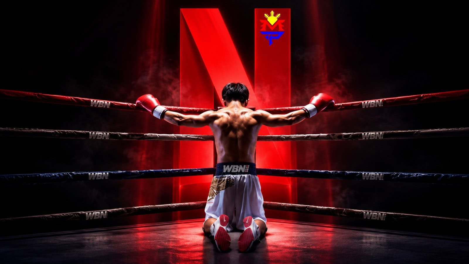 Manny Pacquiao pictured in a boxing ring with Netflix branding