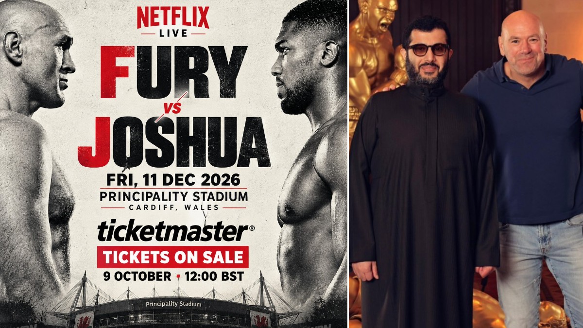 Fury vs Joshua December 11 ticket poster alongside Turki Alalshikh and Dana White amid UK backlash over 700,000 ticket queue entries
