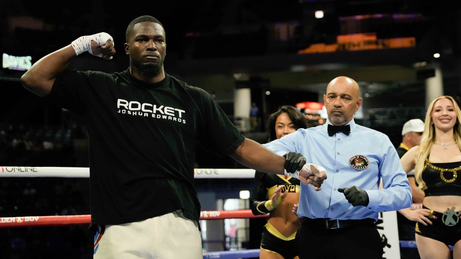 Joshua Rocket Edwards celebrates his eighth professional victory after defeating Craig Lewis in Chicago