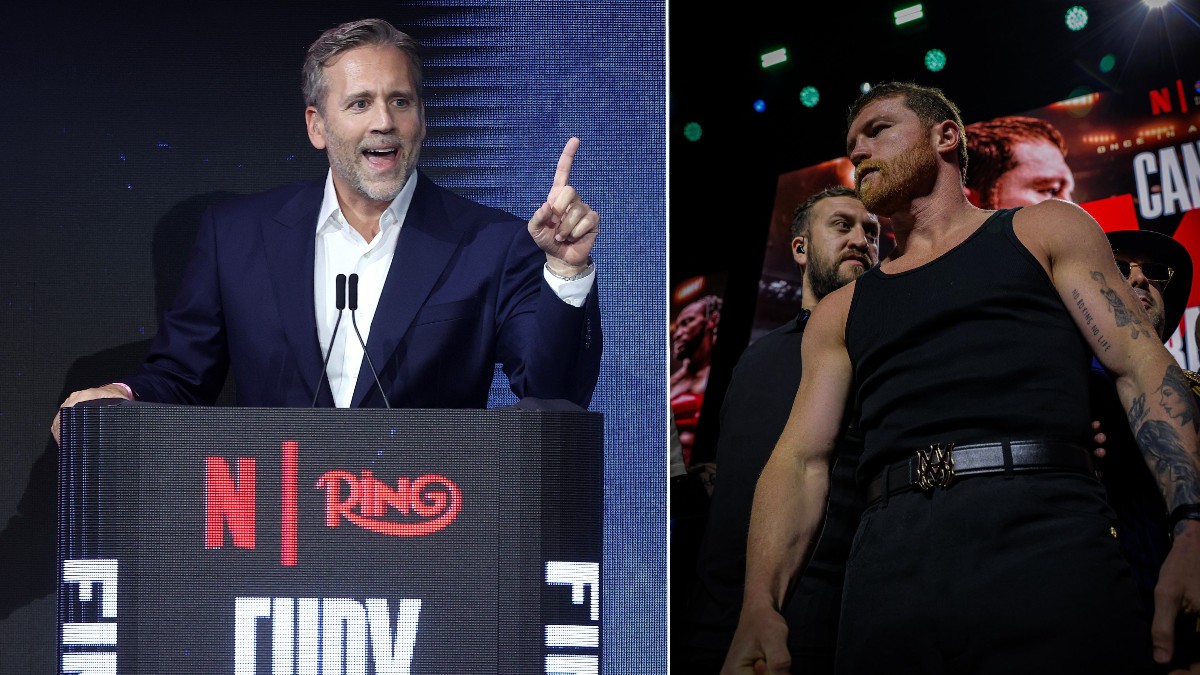 Max Kellerman speaking at a Ring Magazine event alongside Canelo Alvarez, following his claims that the Mexican superstar cherry-picked opponents and avoided David Benavidez