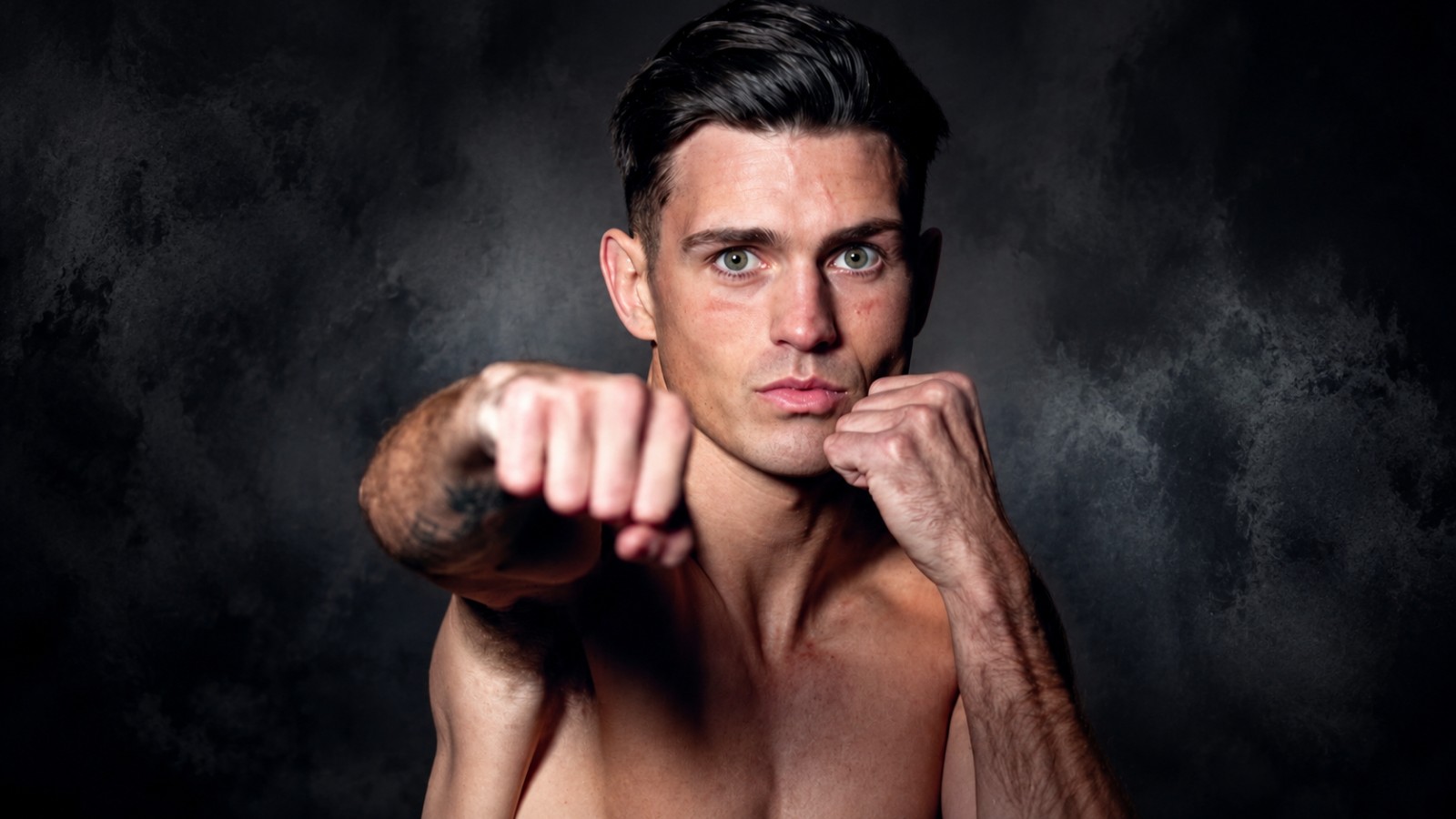Lee Reeves poses with his fists raised in a boxing portrait before suffering a serious brain injury against Gary Cully in Dublin