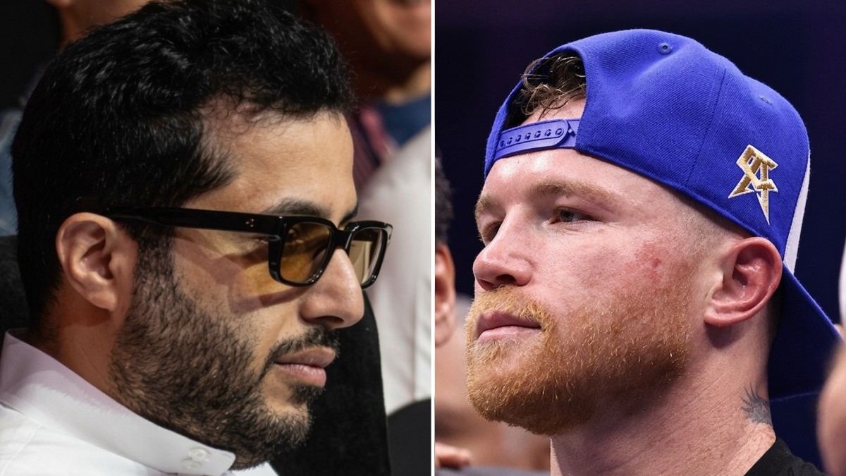Canelo Alvarez and Turki Alalshikh pictured side by side amid claims of a financial standoff over their planned Saudi Arabia boxing event