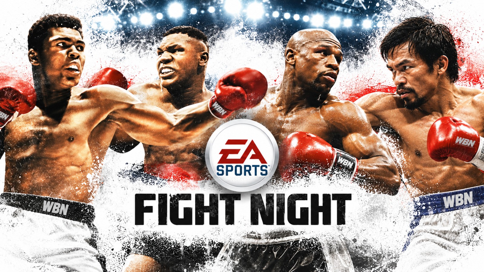 Muhammad Ali, Mike Tyson, Floyd Mayweather and Manny Pacquiao featured in an EA Sports Fight Night concept graphic