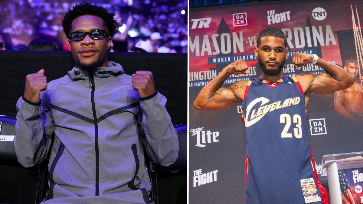 Devin Haney and Tiger Johnson pictured side by side amid their restraining order dispute over a proposed December 19 boxing undercard