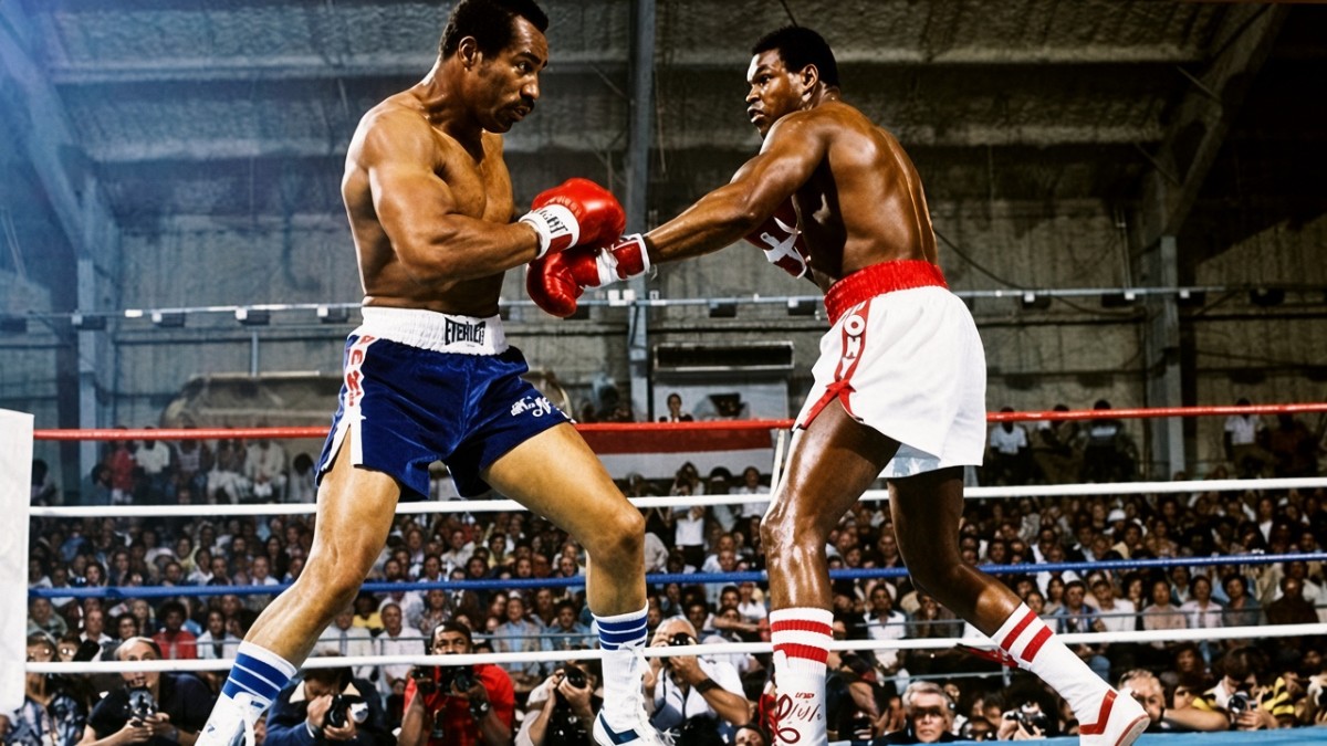 Ken Norton and Larry Holmes exchange punches during their 1978 WBC heavyweight championship fight