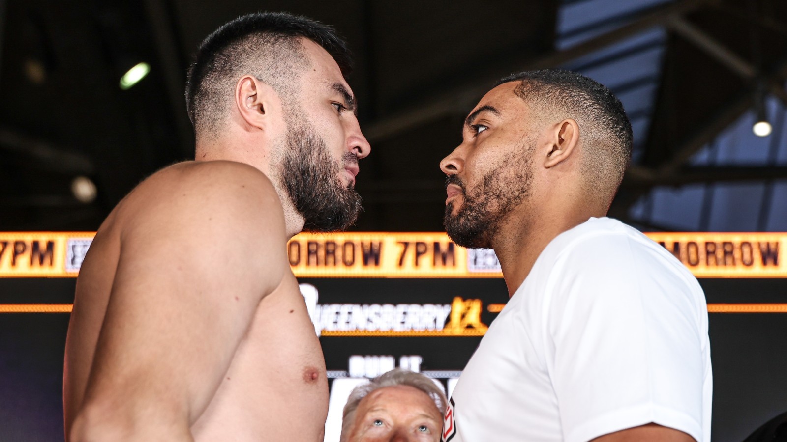 Bakhodir Jalolov and Solomon Dacres face off ahead of their ten-round heavyweight fight at London