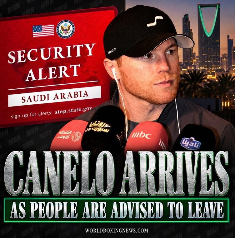 Graphique Boxesport montrant Canelo arrivant à Riyad au milieu des avertissements de sécurité de l'ambassade américaine