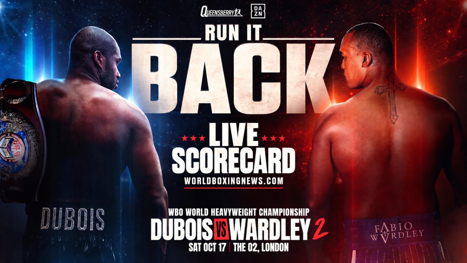 Daniel Dubois and Fabio Wardley feature on the WBN live scorecard graphic for their WBO world heavyweight championship rematch at London