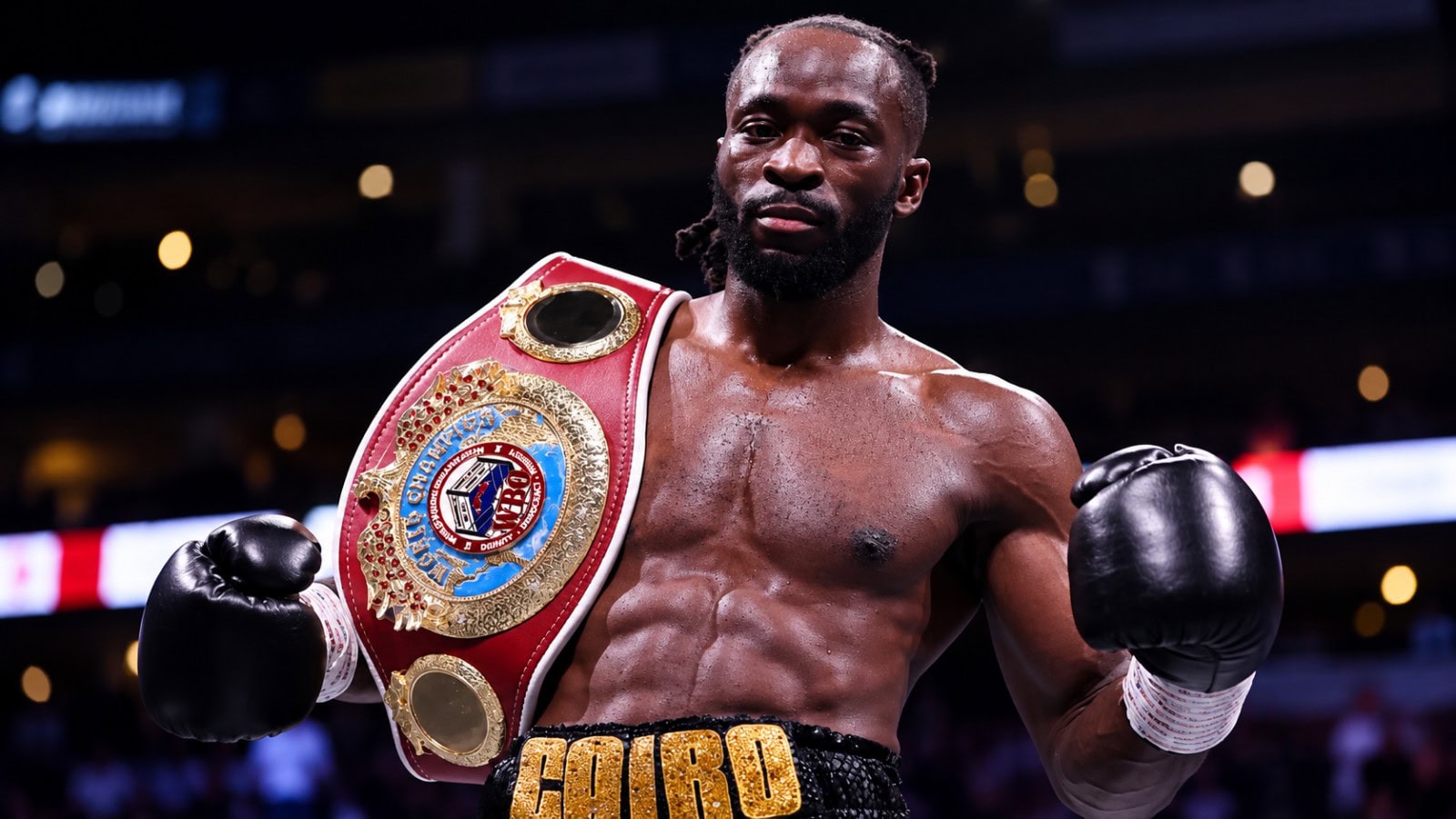 Denzel Bentley wearing the WBO middleweight title belt